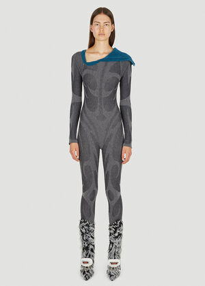 Paolina Russo Illusion Knit Catsuit Grey plr0250002