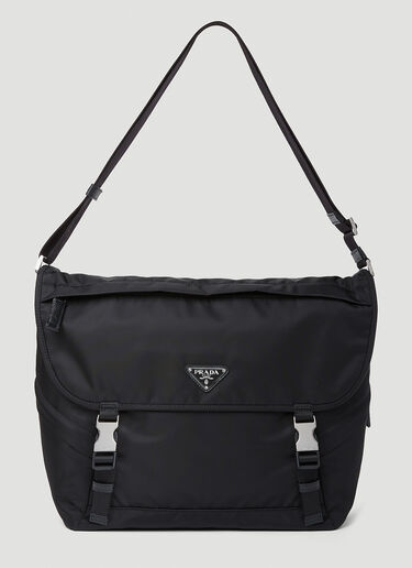 Prada Logo Plaque Messenger Crossbody Bag Black pra0153021