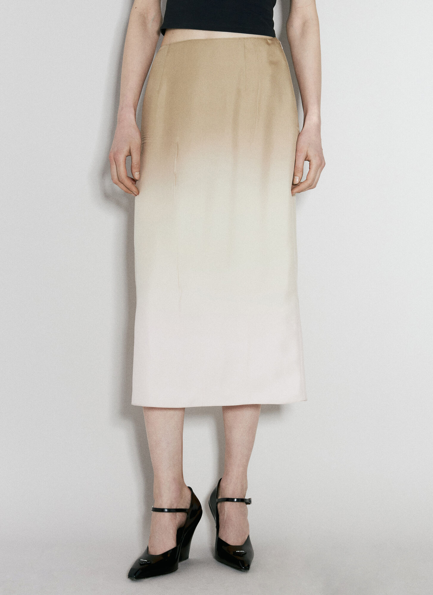 Shop Prada Ombre Silk Midi Skirt In Beige