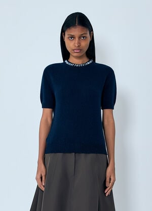 Prada Wool and Cashmere Crew-Neck Sweater Blue pra0263005