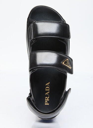 Prada Logo Plaque Leather Sandals Black pra0256020