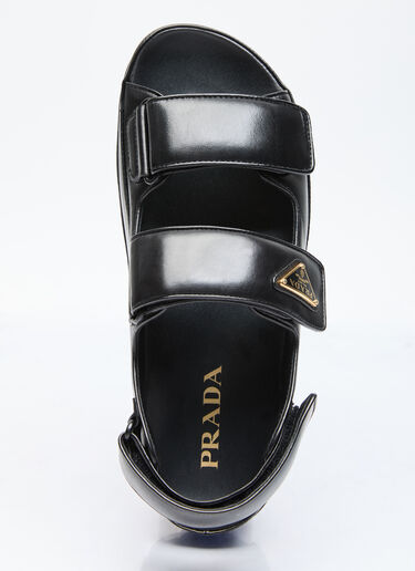Prada 徽标铭牌皮革凉鞋 黑色 pra0256020