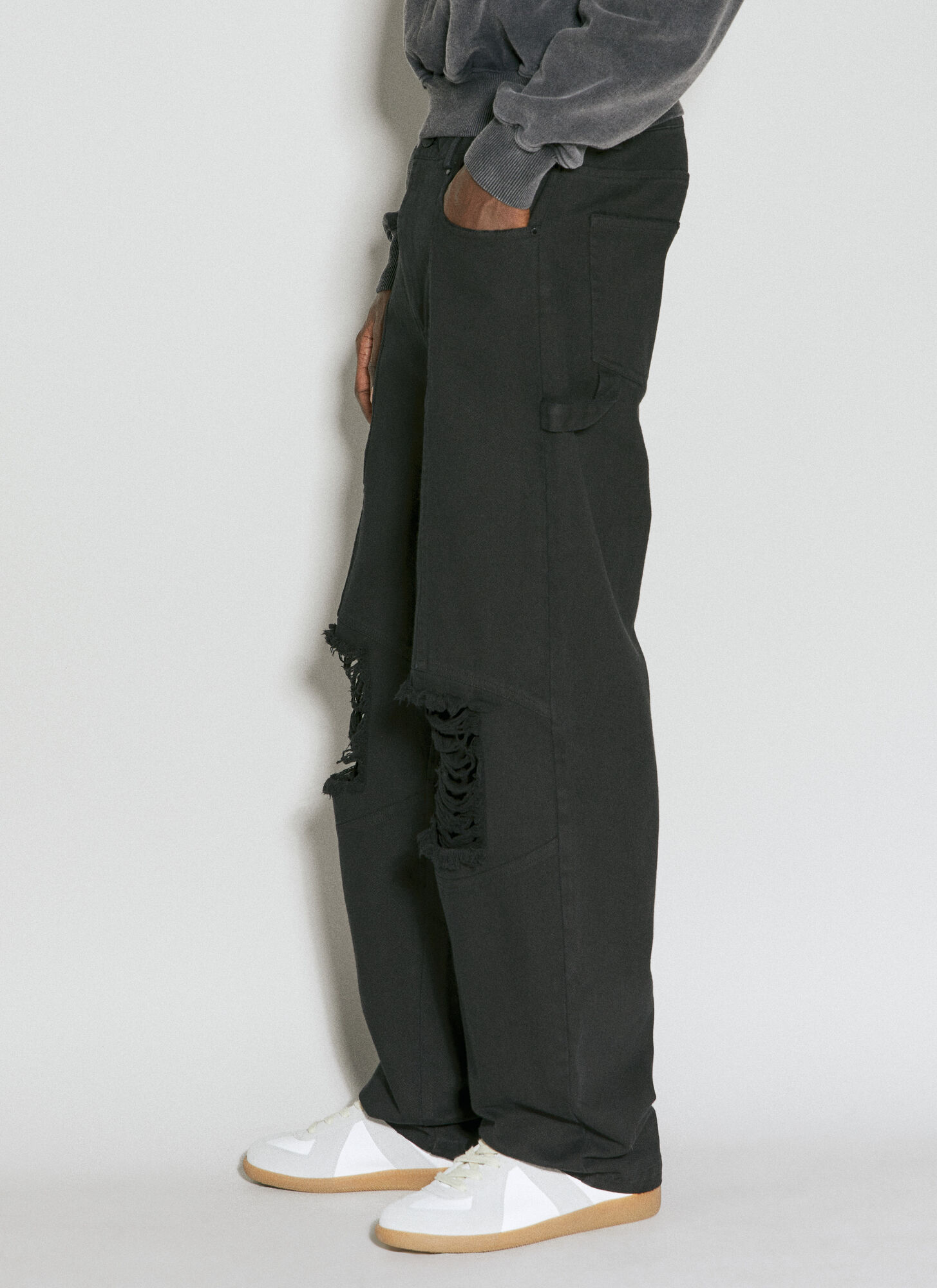 Shop Han Kjobenhavn Distressed Knee Denim Pants In Black