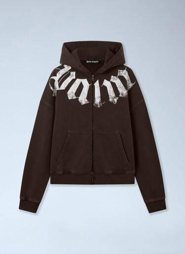 Palm Angels Big Neck Logo Zip Loose Hoodie Brown pma0166282
