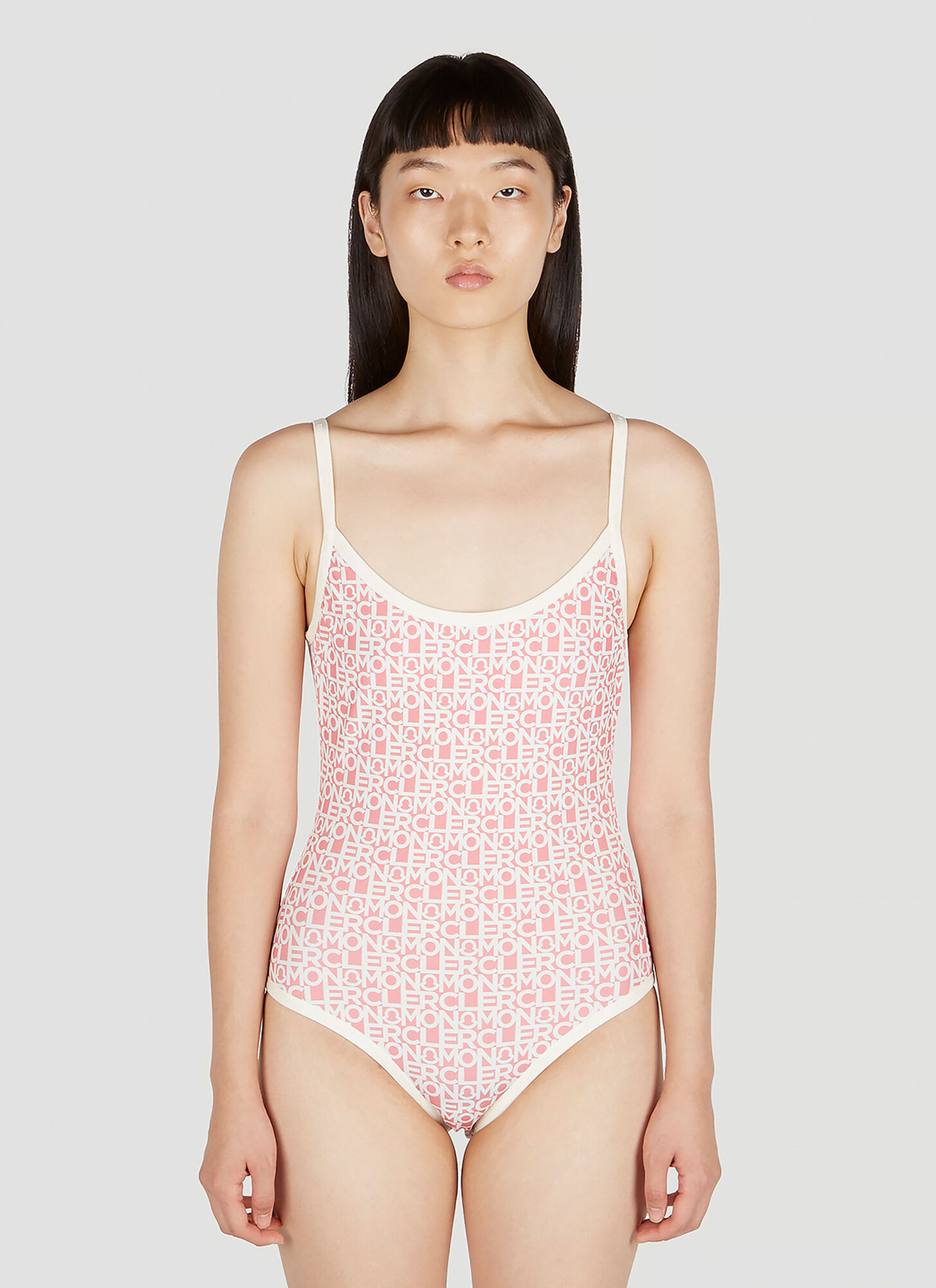 Shop Moncler Logo Print Swimsuit In Pink