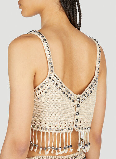 Rabanne Beaded Crochet Top Beige pac0254008