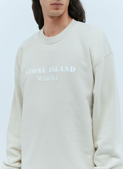 Stone Island Logo Print Sweatshirt Cream sto0154068
