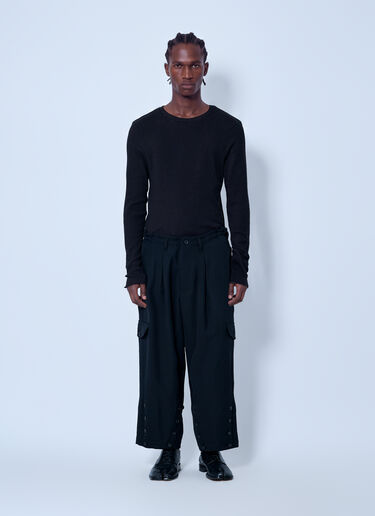 LN-CC® - Yohji Yamamoto: Hem Button Pants - Black Yohji Yamamoto Hem Button Pants Black yoy0165002