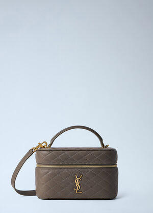 Saint Laurent Quilted Leather Vanity Case Grey sla0263095