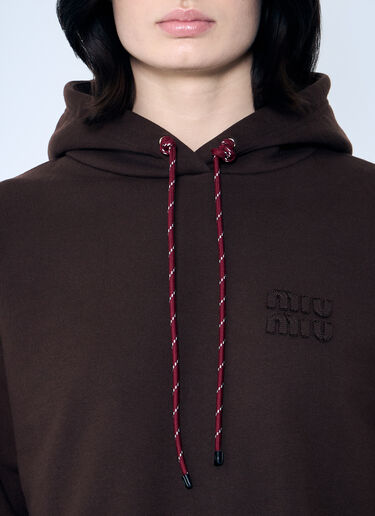 Miu Miu Logo Motif Hooded Sweatshirt Brown miu0260003