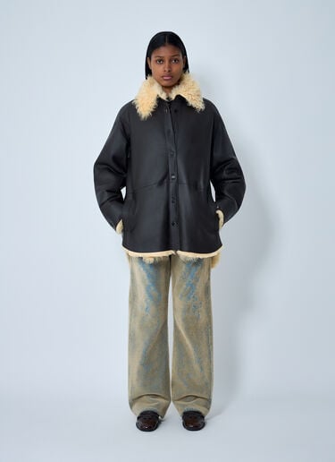 Acne Studios Shearling-Collar Leather Jacket Brown acn0262011
