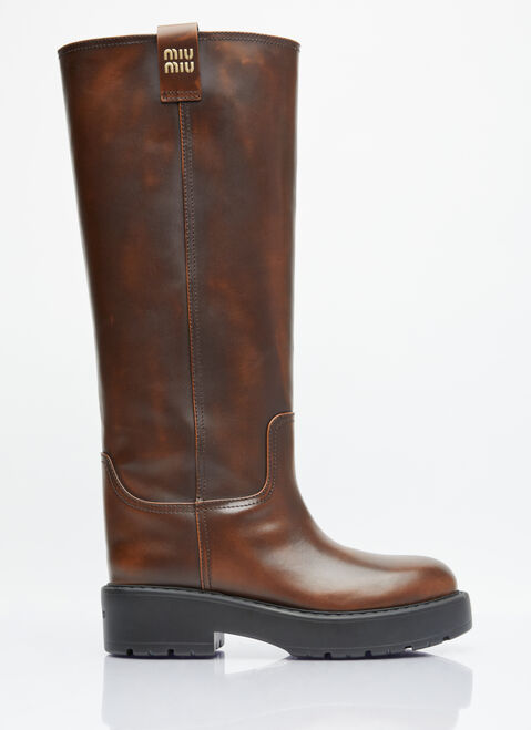 Miu Miu Fumé Leather Boots Grey miu0254025