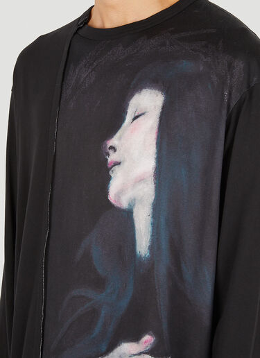 Yohji Yamamoto 그래픽 프린트 긴소매 티셔츠 블랙 yoy0150012