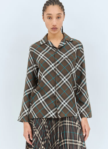 Burberry Check Silk Pyjama Shirt Green bur0257004
