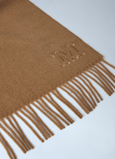 Max Mara Embroidered Fringe Wool Scarf Brown max0265092