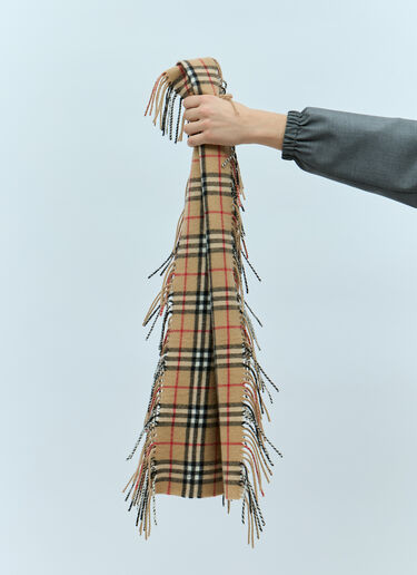Burberry Check Cashmere Fringed Scarf Beige bur0355005