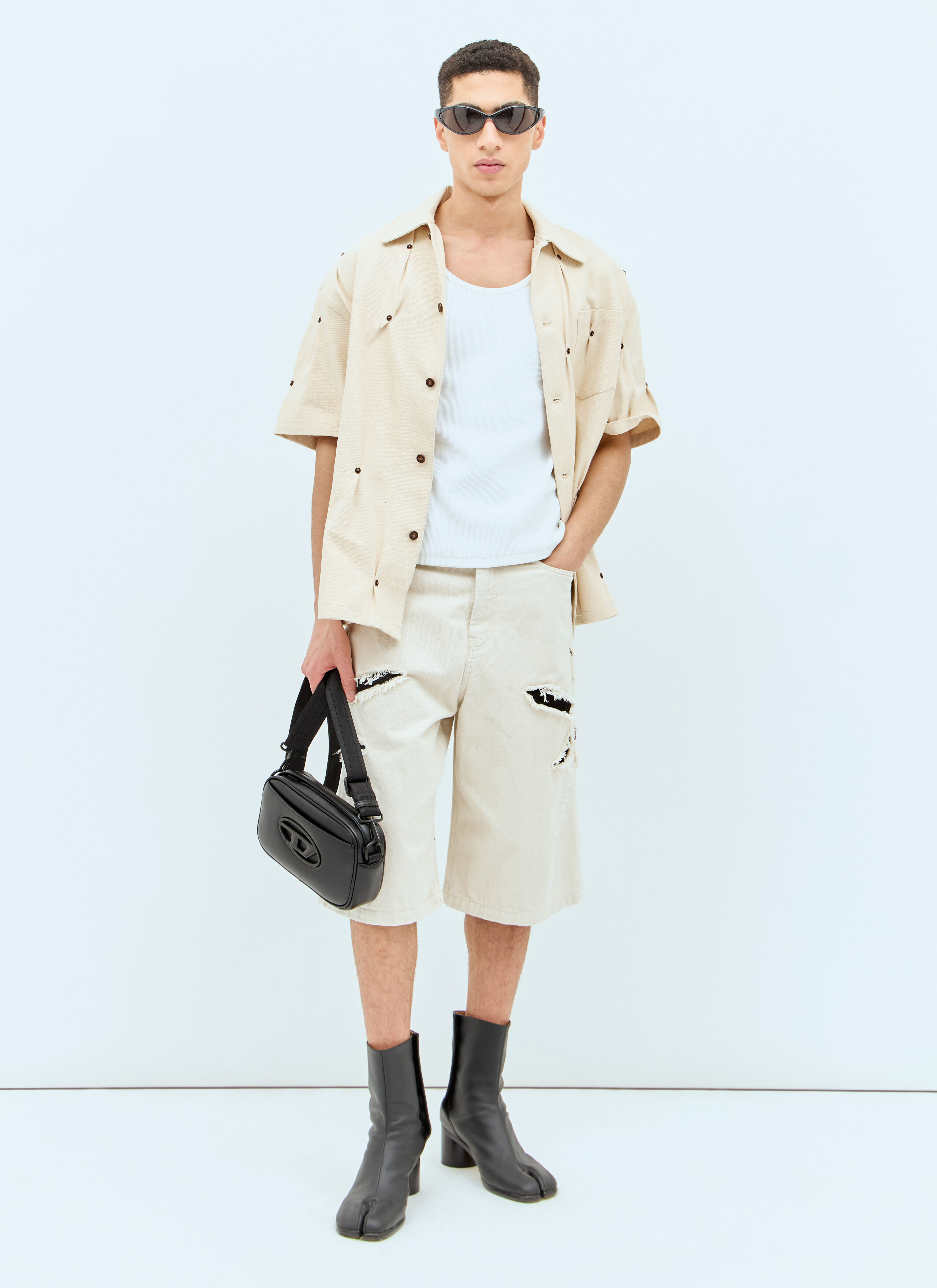 Kusikohc Men's' Origami Cut-Out Denim Shorts in Beige | LN-CC®