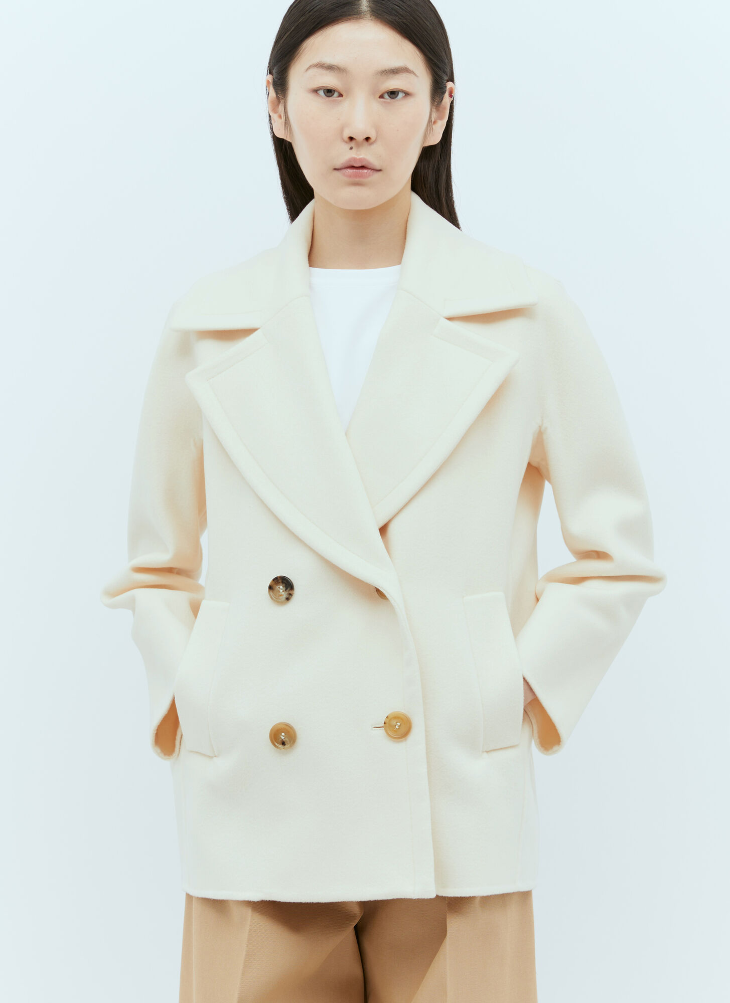 Shop Max Mara Wool And Cashmere Pea Coat In Cream