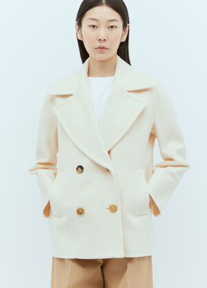 Max Mara Wool And Cashmere Pea Coat Cream max0255026