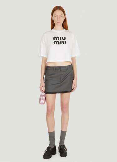 Miu Miu 디스트레스트 로고 T-셔츠 화이트 miu0251002