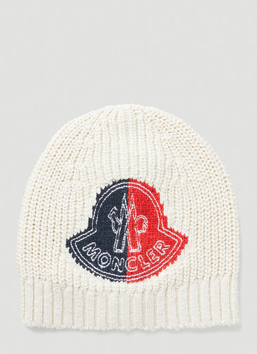 2 Moncler 1952 Knitted Logo Beanie Hat White mge0148019