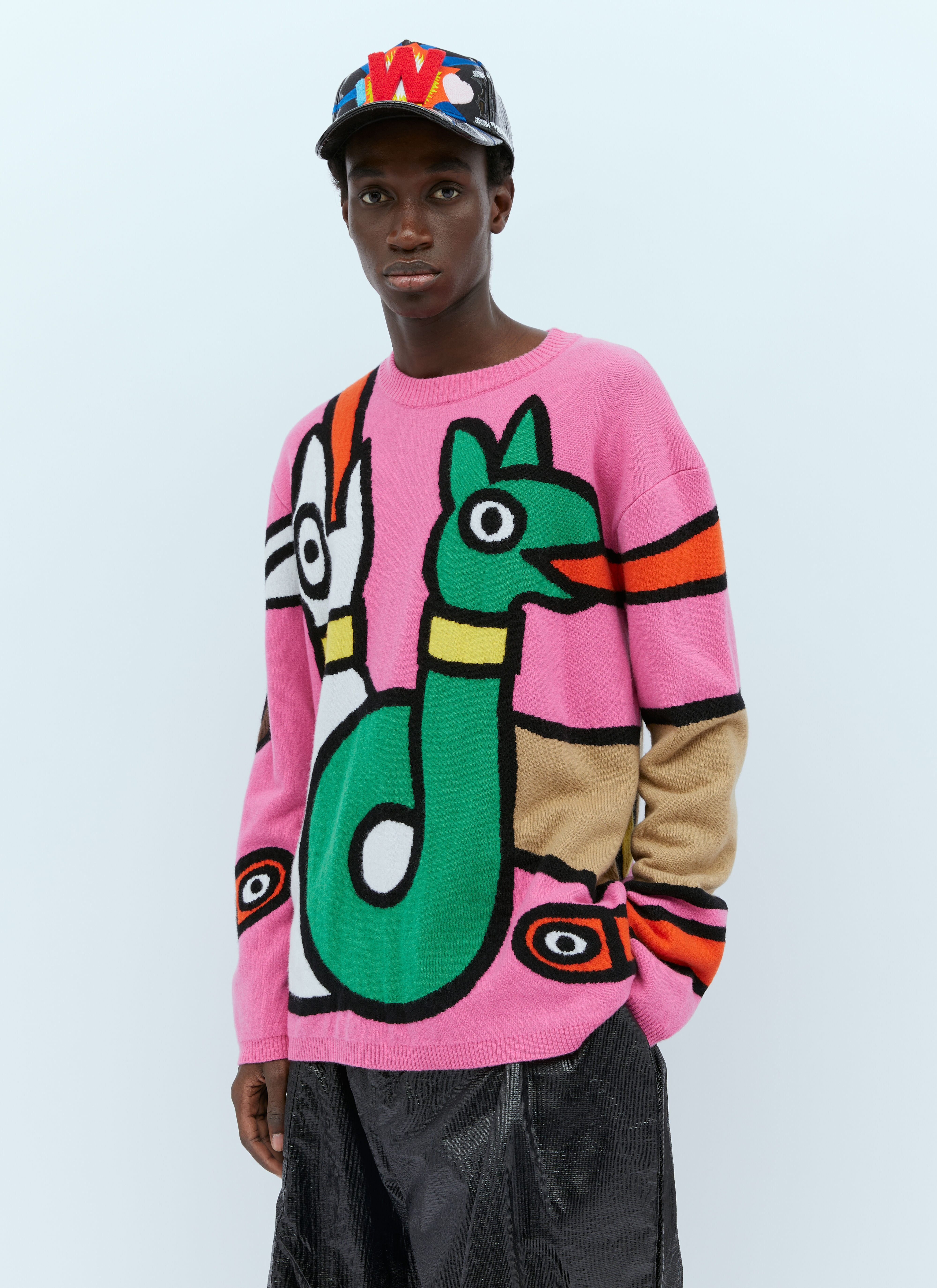Walter Van Beirendonck Men's' Viper Wool Knit Sweater in Pink | LN-CC®