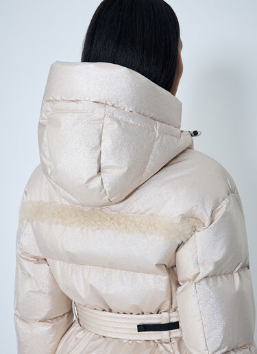 Belted Down Jacket With Faux Fur Trim Moncler Grenoble Belted Down Jacket With Faux Fur Trim Beige mog0262004