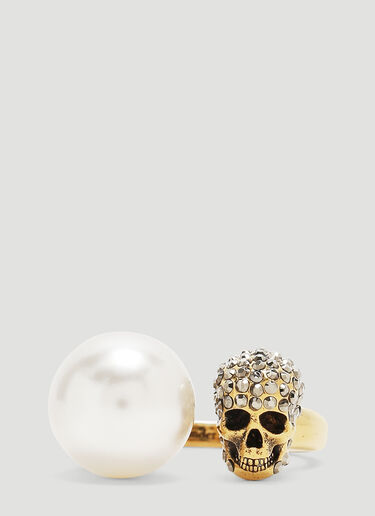 Alexander McQueen Faux-Pearl Skull Ring Gold amq0243092