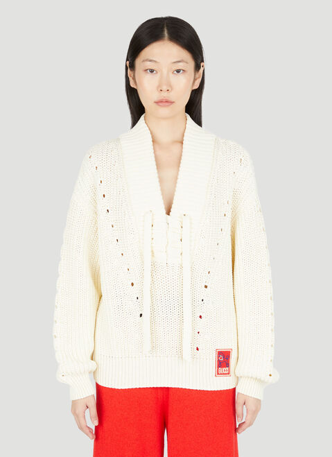 Gucci Lace-Up Knit Sweater Black guc0253266