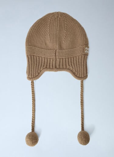 Miu Miu Cashmere Blend Beanie Hat Camel miu0266002