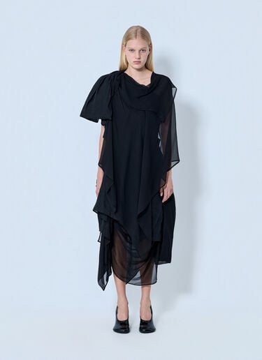 LN-CC® - Yohji Yamamoto: Asymmetric Layered Dress - Black Yohji Yamamoto Asymmetric Layered Dress Black yoy0264003
