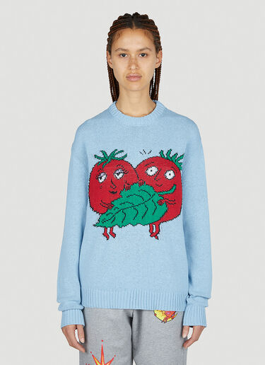 Sky High Farm Workwear Intarsia Tomatoes Sweater Light Blue skh0352011