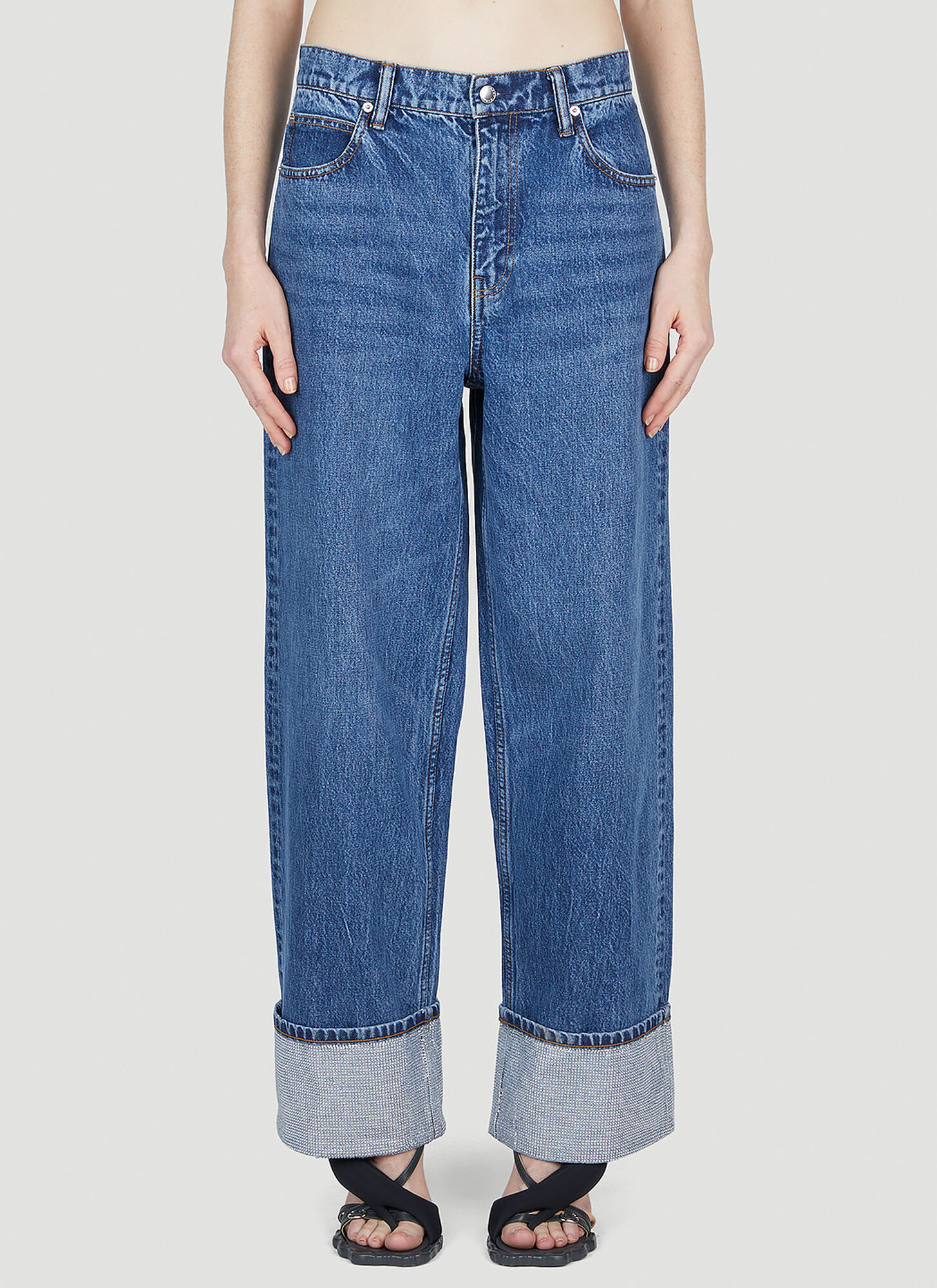 Alexander Wang Crystal Cuff Jeans In Blue