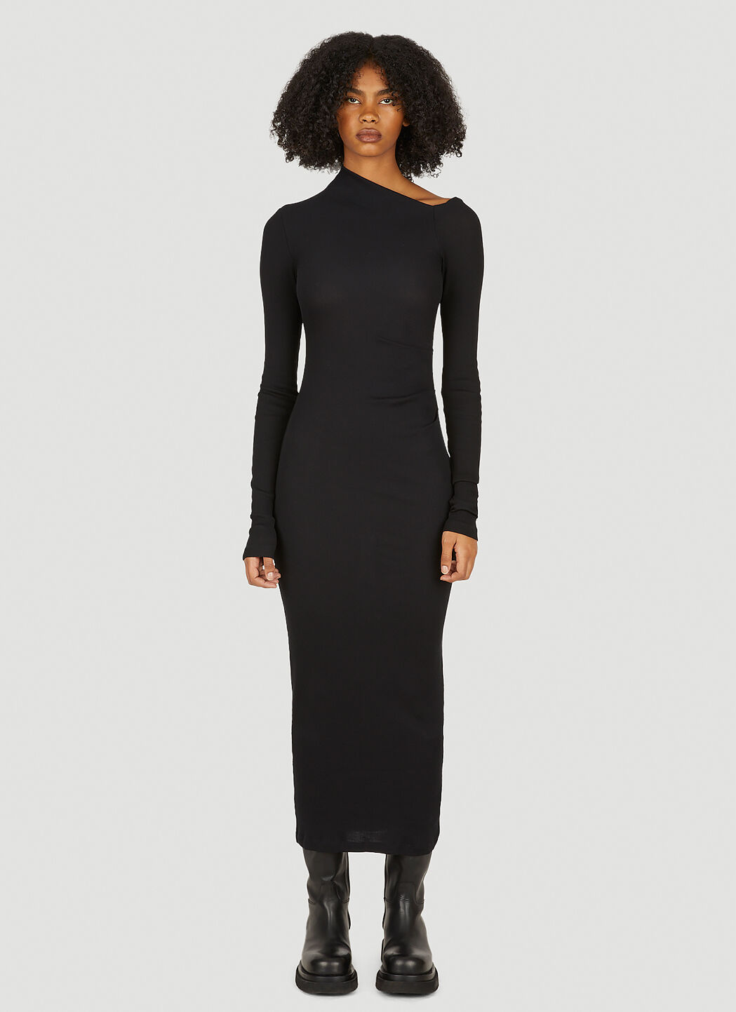 Helmut Lang Asymmetric Ribbed Dress in Black LN CC
