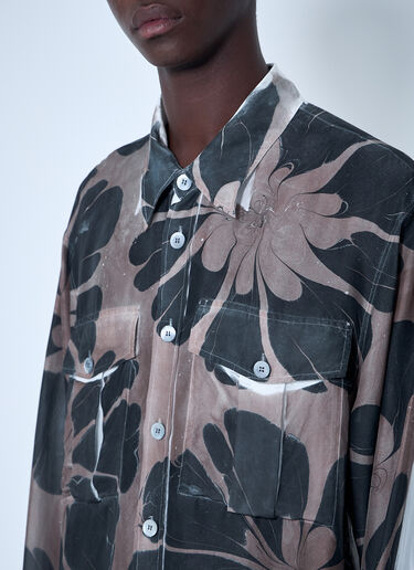 Dries Van Noten フローラルシルクシャツ  ブラウン dvn0160010