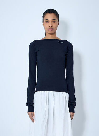 Miu Miu Logo Motif Wool Sweater Blue miu0260040