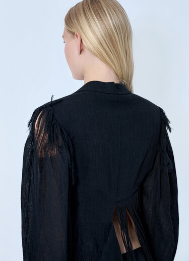LN-CC® - Yohji Yamamoto: Frayed Hem Blazer - Black Yohji Yamamoto Frayed Hem Blazer Black yoy0264004