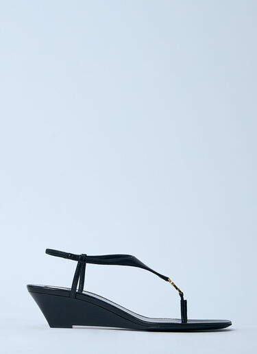 Logo Motif Wedge Sandals Saint Laurent Logo Motif Wedge Sandals Black sla0260033
