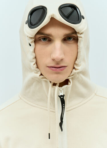 C.P. Company Diagonal Raised-Fleece Goggle Hooded-Sweatshirt Cream pco0155017