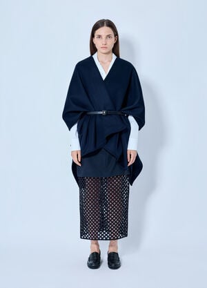 Max Mara Belted Wrap Poncho with Cut-Out Skirt Navy max0265048