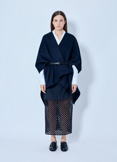 Max Mara Belted Wrap Poncho with Cut-Out Skirt Navy max0265048