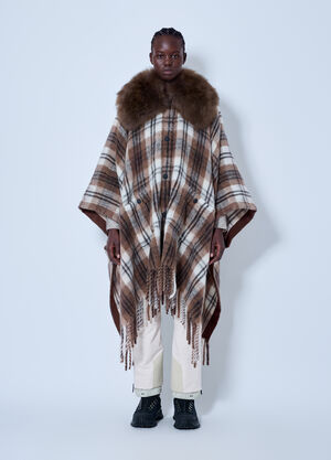 Moncler Grenoble Shearling Collar Mohair, Alpaca & Wool Blend Cape Brown mog0265023