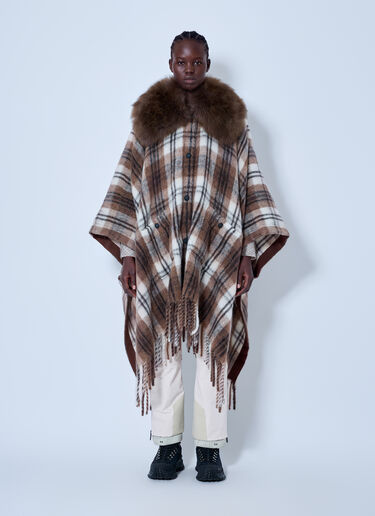 LN-CC® - Moncler Grenoble: Shearling Collar Mohair, Alpaca & Wool Blend Cape - Brown Moncler Grenoble Shearling Collar Mohair, Alpaca & Wool Blend Cape Brown mog0265023