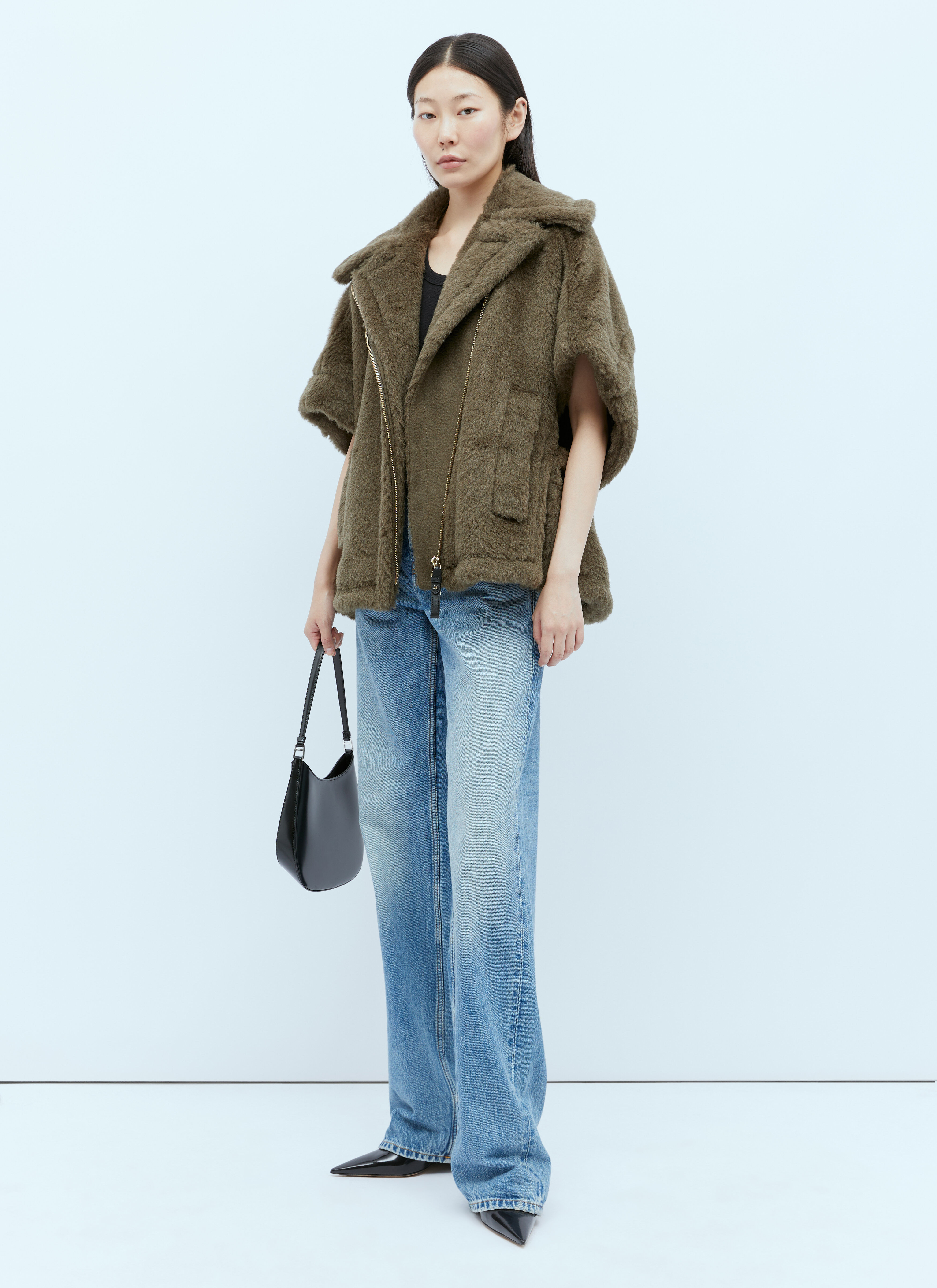 Max Mara テディ バイカーケープ カーキ max0254079