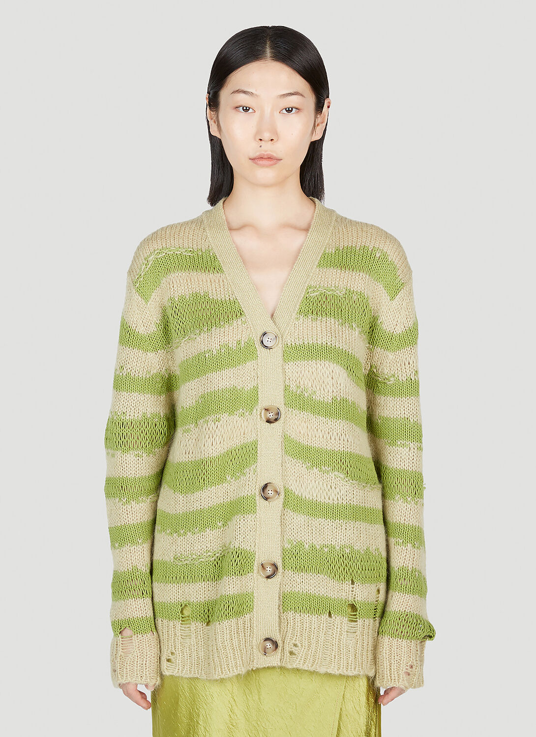 Acne Studios Distressed Stripe Cardigan In Green