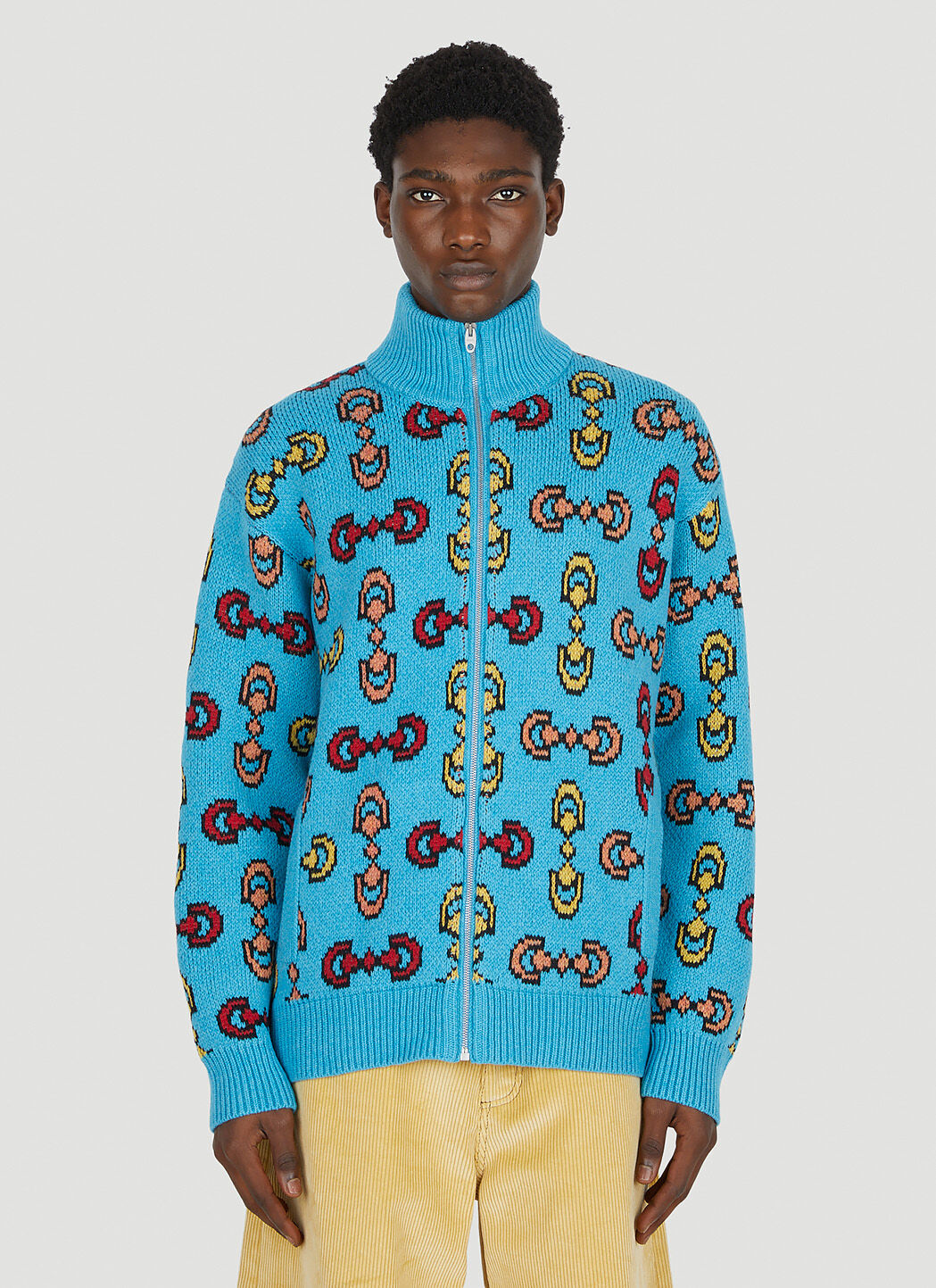 Gucci Horsebit Jacquard Bomber Jacket in Blue LN CC
