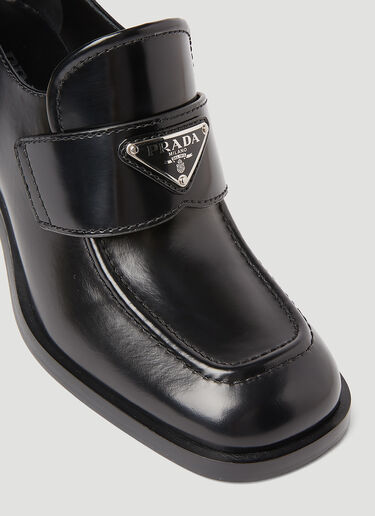 Prada Logo Plaque Heeled Loafers Black pra0254019