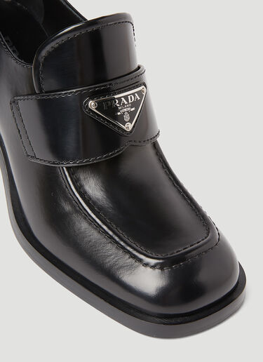 Logo Plaque Heeled Loafers Prada Logo Plaque Heeled Loafers Black pra0254019