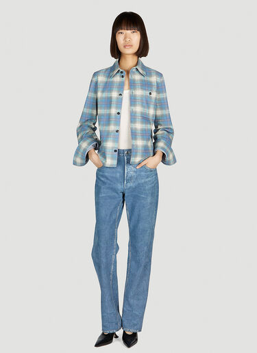 Bottega Veneta Flannel Print Leather Shirt Blue bov0252067