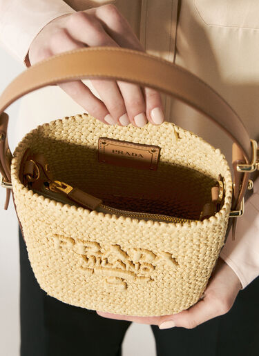 Prada Crochet And Leather Shoulder Bag Beige pra0256028